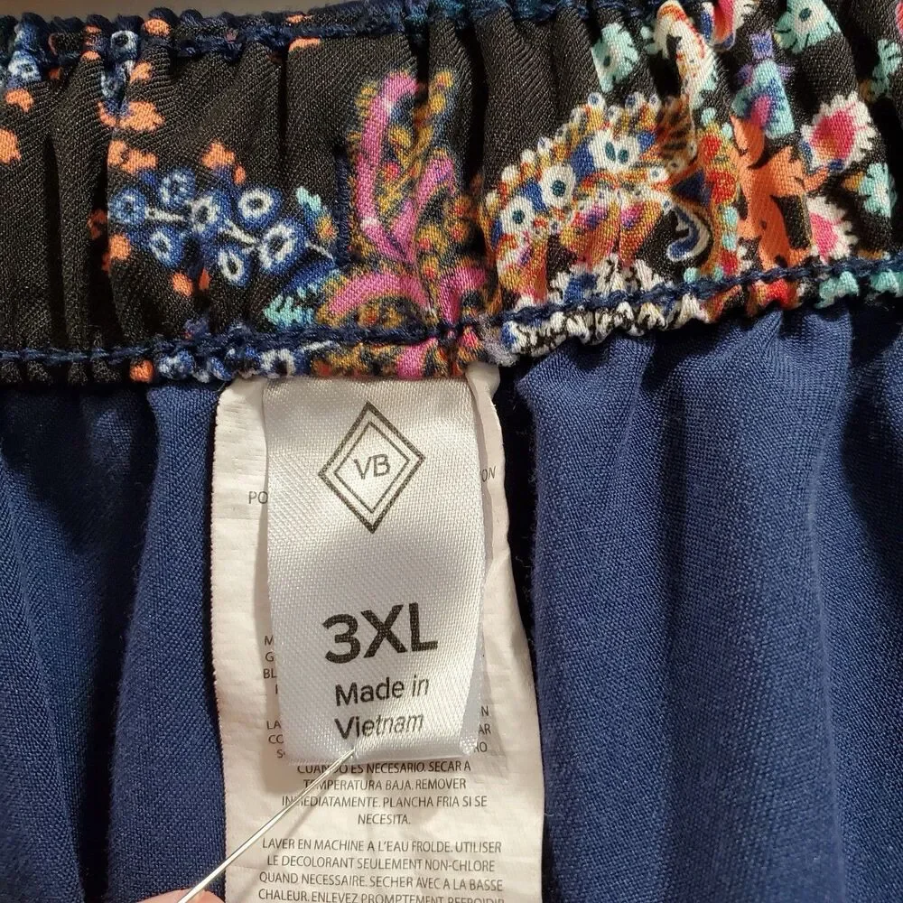 Vera Bradley Navy Blue Size 3XL Scrub Pants Floral Trim Drawstring Medical Women